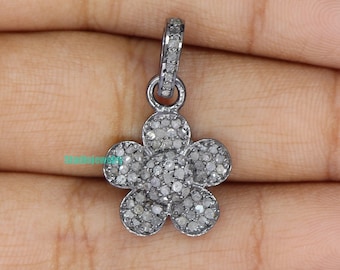 Oxidized Sterling Silver Diamond Flower Pendant Necklace