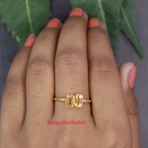 Adjustable Citrine Ring: Double Gemstone 925 Sterling Silver