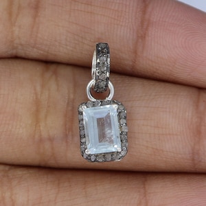 Handmade Aquamarine Pendant: Sterling Silver & Pave Diamond Jewelry