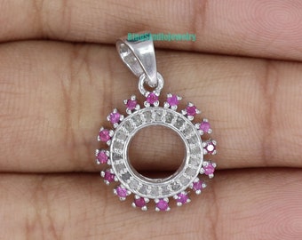 Natural Ruby & natural pave diamond pendant, 925 sterling silver 22 mm x 15 mm handmade finish pendant, wedding gift, anniversary gift,