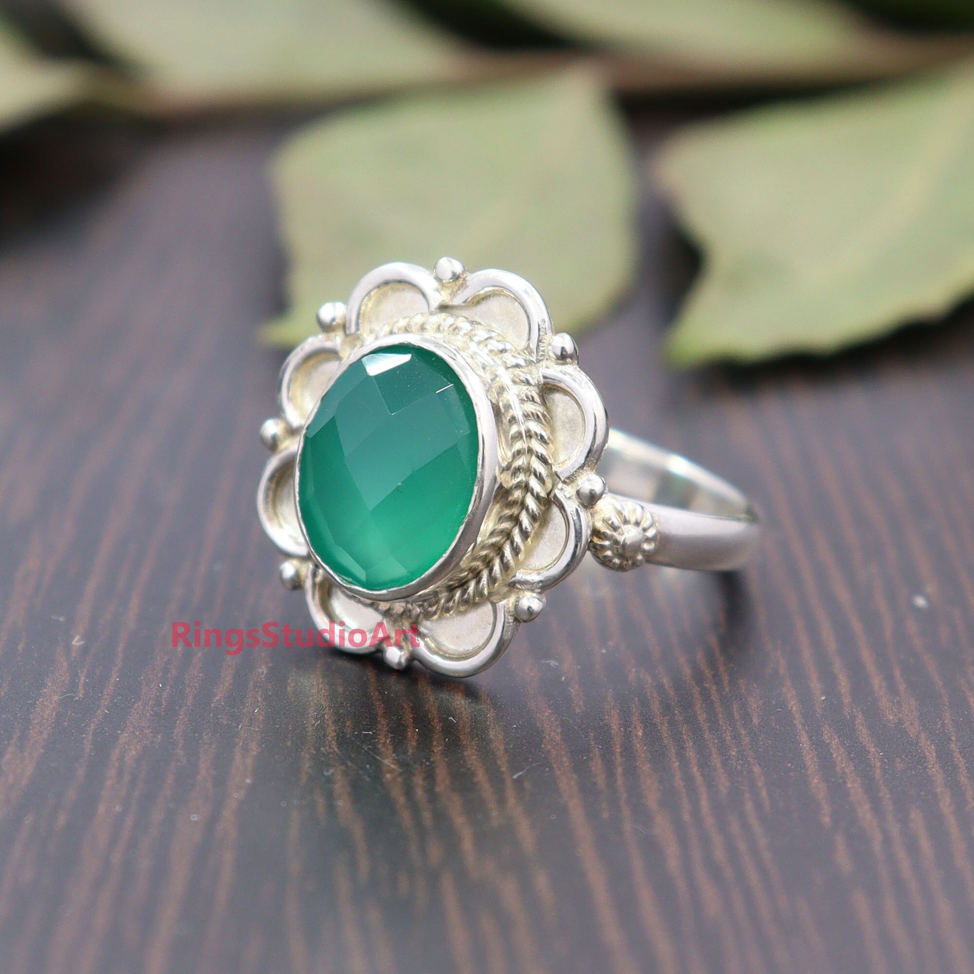 Green Onyx 925 Silver Plated Handmade Jewelry Ring US Size 10.25 R-19487