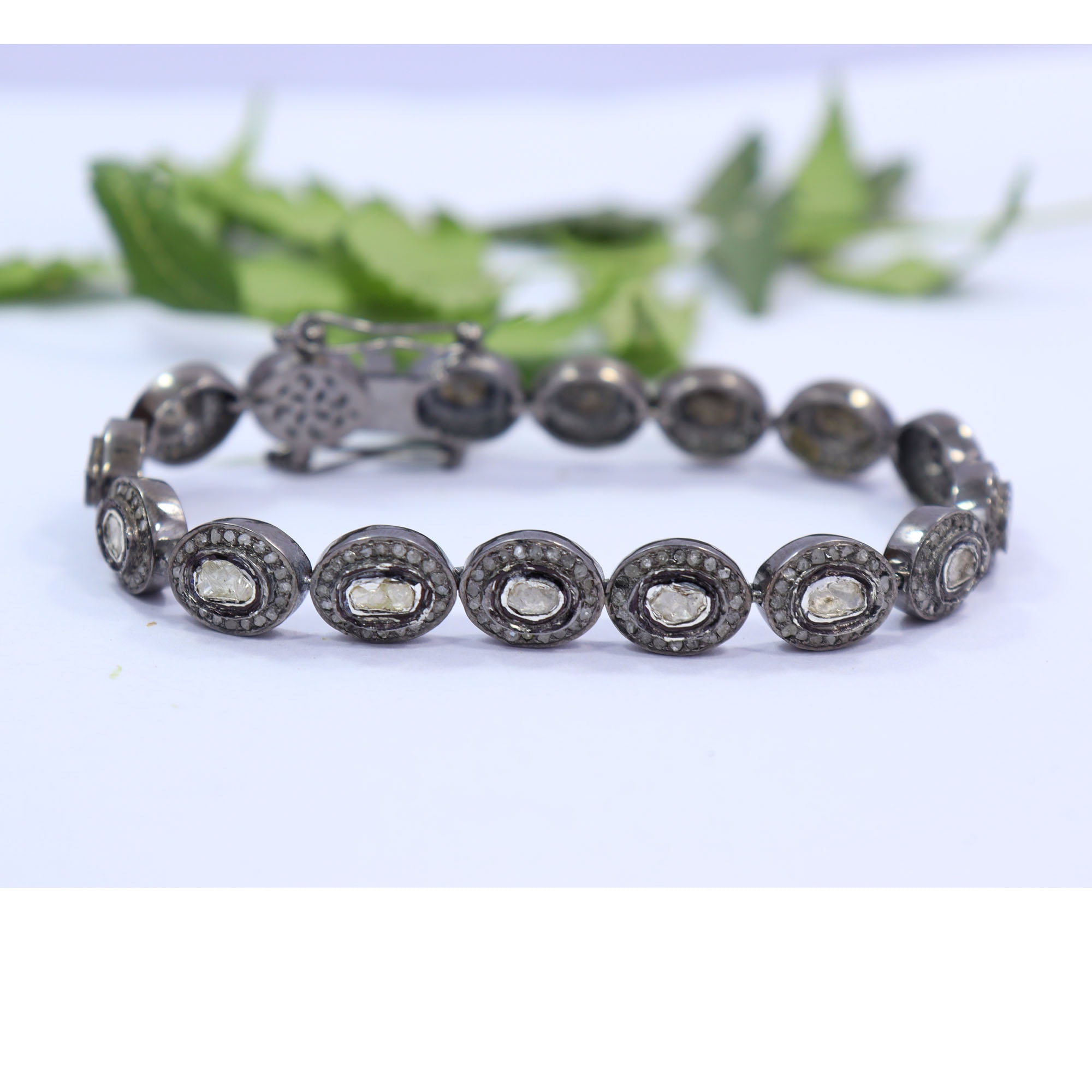 Natural polki diamond bracelet, 925 sterling silver handmade bracelet, Men,s & women,s unisex adults bracelet, wedding diamond bracelet,