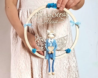 Cute Baptism gift for Boy, Christening Keepsake for Godson from Godparent, Personalized Guardian Angel Wall hanging.