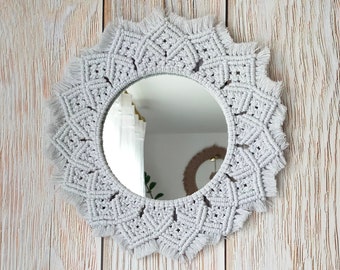Decorative Round Mirror Wall Hanging, Bathroom Boho Styling Element, Housewarming Gift for New Home.