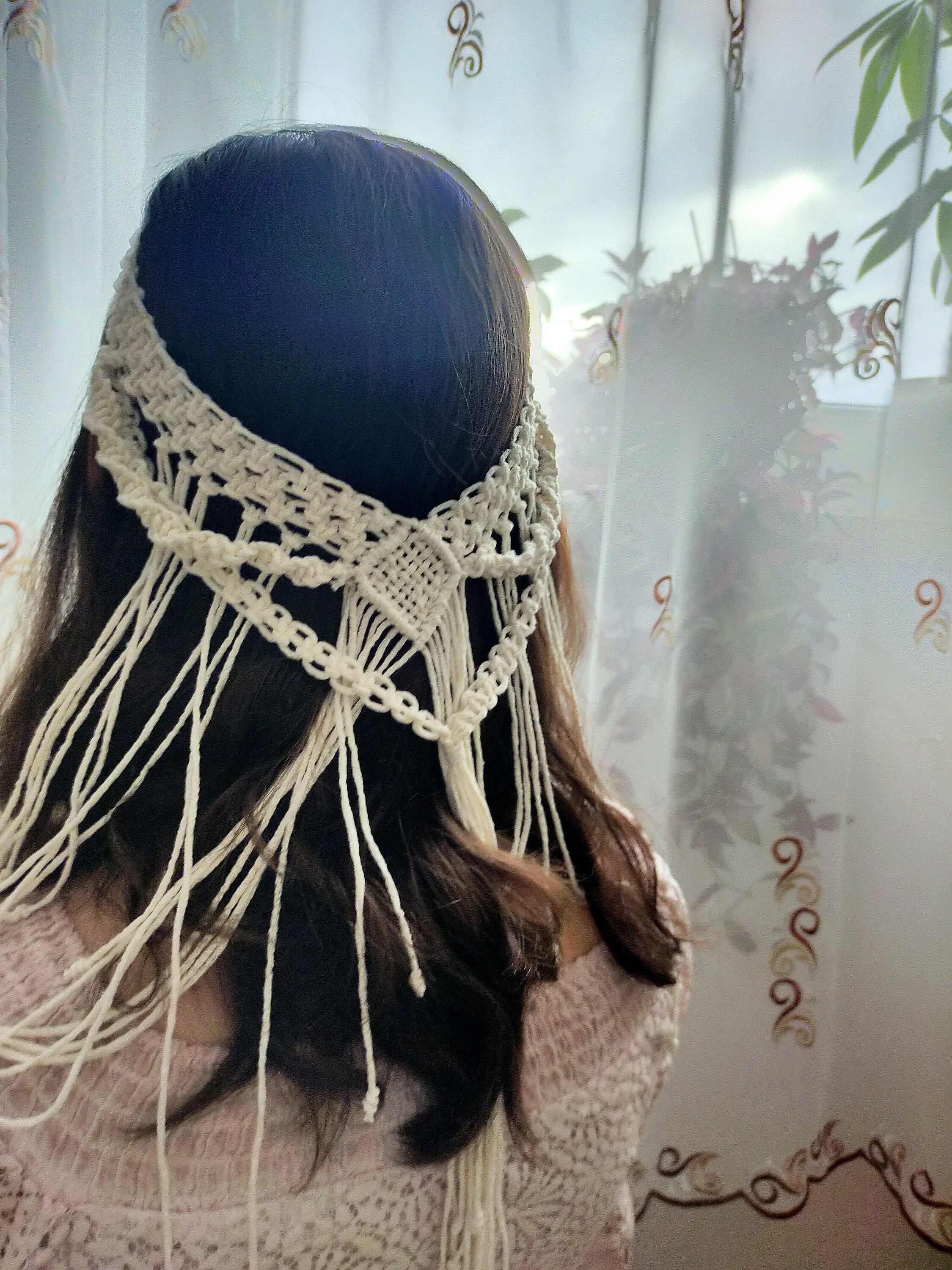 Macrame Headpiece Bridal Wedding Event Boho Handmade Macrame Hairpiece, Wedding Headband, Bridal Crown, Boho  main image 4