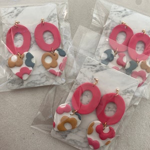 Orange, blau, rosa, handgefertigt, Fimo Creolen, Ohrringe