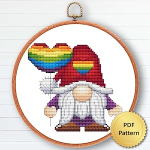 LGBT-kabouterkruissteekpatroon, eenvoudig schattig juni Pride Month-borduurwerk, getelde grafiek, LGBTQ modern ontwerp. 4StitchLV