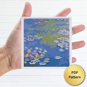 クロード・モネ作「睡蓮」のクロスステッチ図案。ミニチュアアートの傑作。4StitchLV