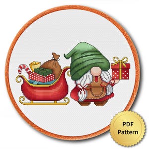 Gnome Cross Stitch Pattern, Easy for Beginner, Merry Christmas, Happy New Year, Counted Cross Stitch Chart, Modern Design. 4StitchLV