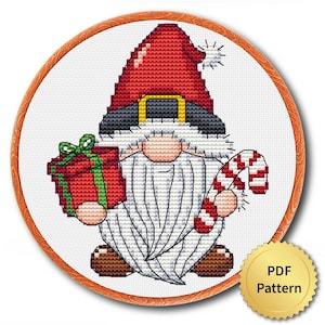 Christmas Gnome Cross Stitch Pattern, Easy Cute Christmas Embroidery, Counted Cross Stitch Chart, Modern Design. 4StitchLV