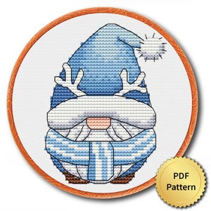 Gnome Cross Stitch Pattern, Easy for Beginner, Merry Christmas, Happy New Year, Counted Cross Stitch Chart, Modern Design. 4StitchLV