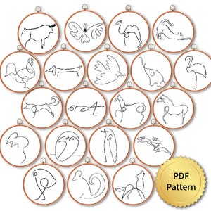 SET of 20 Picasso One Line Drawings Cross Stitch Pattern, Animal Sketches, Easy Minimalist for Beginners