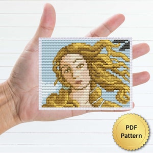 Tiny The Birth of Venus by Sandro Botticelli Cross Stitch Pattern. Miniature Art Cross Stitch, Easy Tiny Drawing Masterpiece. 4StitchLV