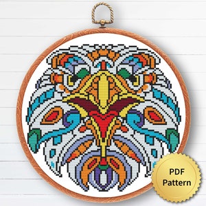 Mandala Vogel Weißkopfseeadler Kreuzstichmuster. Moderner Kreuzstich. 4StitchLV