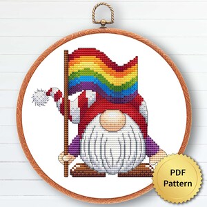 LGBT-kabouter-kruissteekpatroon, eenvoudig schattig juni Pride Month-borduurwerk, getelde grafiek, modern ontwerp. 4StitchLV