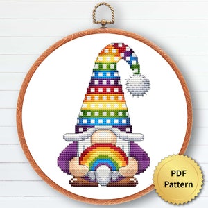 LGBT-kabouterkruissteekpatroon, eenvoudig schattig juni Pride Month-borduurwerk, getelde grafiek, LGBTQ modern ontwerp. 4StitchLV