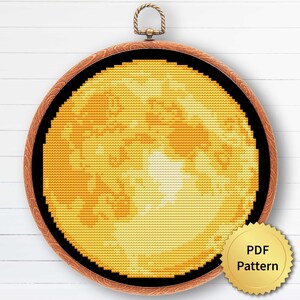 Full Moon Cross Stitch Pattern. Modern Space Embroidery Planet Design. Witchy Galaxy Cottagecore Decor, Night Sky Goblincore. 4StitchLV