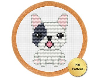 Cute Tiny French Bulldog Puppy Dog Cross Stitch Pattern. Super Easy Small Cross Stitch for Beginners. 4StitchLV