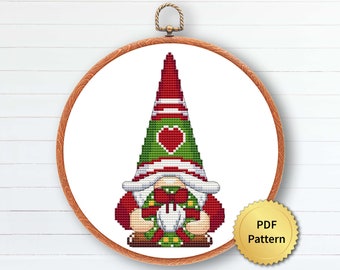 Funny Christmas Gnome Cross Stitch Pattern, Easy Cute Christmas Embroidery, Counted Cross Stitch Chart, Modern Design