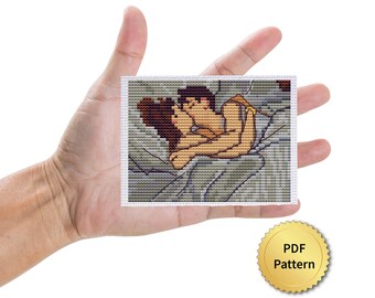 In Bed Cross Stitch Pattern, The Kiss by Henri de Toulouse-Lautrec , Easy for Beginners. Miniature Art, Tiny Masterpiece, Famous. 4StitchLV