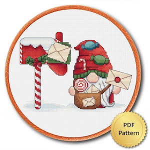 Gnome Cross Stitch Pattern, Easy for Beginner, Merry Christmas, Happy New Year, Counted Cross Stitch Chart, Modern Design. 4StitchLV