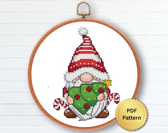 Christmas Gnome Cross Stitch Pattern, Easy Cute Christmas Embroidery, Counted Cross Stitch Chart, Modern Design