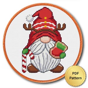 Christmas Gnome Cross Stitch Pattern, Easy Cute Christmas Embroidery, Counted Cross Stitch Chart, Modern Design. 4StitchLV