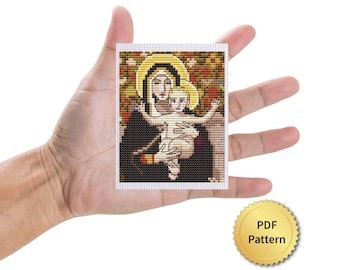 The Virgin of the Lilies Cross Stitch Pattern, The Madonna of the Lilies by William-Adolphe Bouguereau, Tiny Art Masterpiece. 4StitchLV