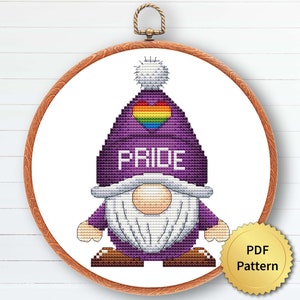 LGBT-kabouter-kruissteekpatroon, eenvoudig schattig juni Pride Month-borduurwerk, getelde grafiek, modern ontwerp, 4StitchLV