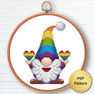 LGBTQ-kabouterkruissteekpatroon, eenvoudig schattig juni Pride Month-borduurwerk, getelde grafiek, LGBT modern ontwerp, 4StitchLV