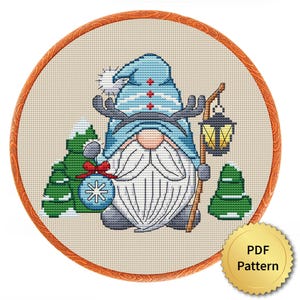 Gnome Cross Stitch Pattern, Easy for Beginner, Merry Christmas, Happy New Year, Counted Cross Stitch Chart, Modern Design. 4StitchLV