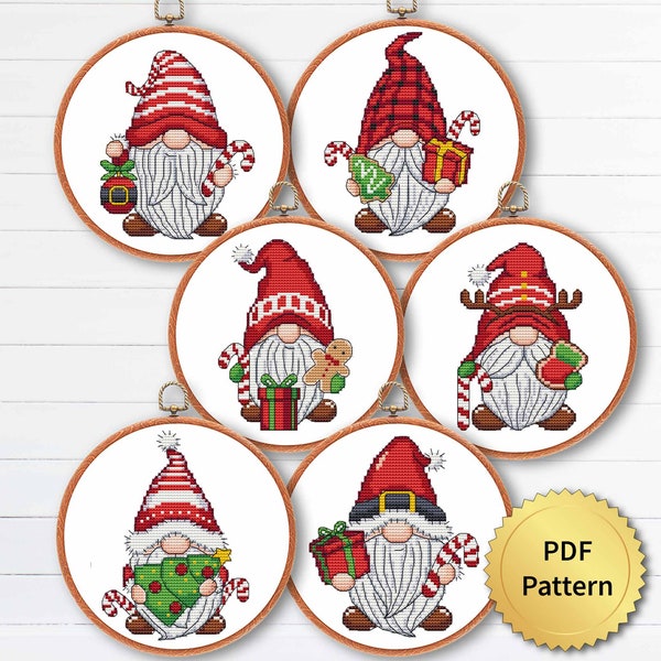 Christmas Gnome Cross Stitch Pattern, Easy Cute Christmas Embroidery, Counted Cross Stitch Chart, Modern Design, Set Bundle