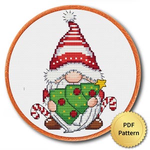 Christmas Gnome Cross Stitch Pattern, Easy Cute Christmas Embroidery, Counted Cross Stitch Chart, Modern Design. 4StitchLV