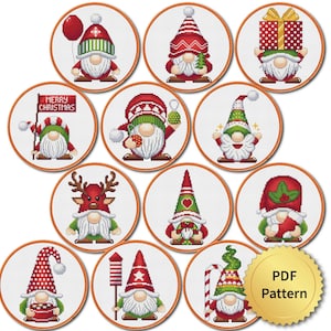 SET of 12 Funny Christmas Gnomes Cross Stitch Pattern, Easy Cute Christmas Embroidery, Counted Cross Stitch Chart, Modern Design. 4StitchLV