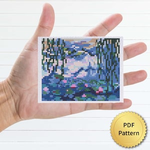 クロード・モネの「睡蓮」クロスステッチ パターン。ミニチュア アートの小さな絵画の傑作。4StitchLV