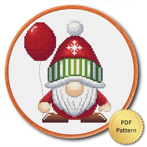 Christmas Gnome Cross Stitch Pattern, Easy Cute Christmas Embroidery, Counted Cross Stitch Chart, Modern Design. 4StitchLV