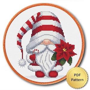 Christmas Gnome Cross Stitch Pattern, Easy Cute Christmas Embroidery, Counted Cross Stitch Chart, Modern Design. 4StitchLV