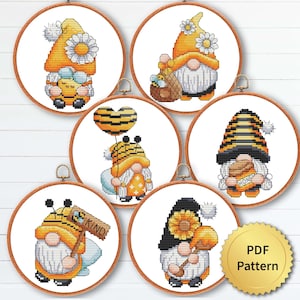 Honey Bee Gnomes  Counted Cross Stitch Pattern Book: Easy, Fast