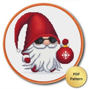 Christmas Gnome Cross Stitch Pattern, Easy Cute Christmas Embroidery, Counted Cross Stitch Chart, Modern Design. 4StitchLV
