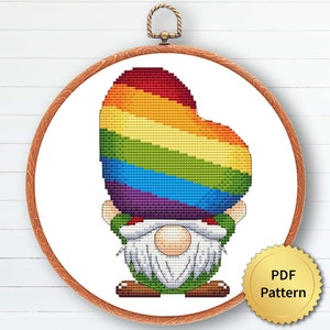 LGBT-kabouter-kruissteekpatroon, eenvoudig schattig juni Pride Month-borduurwerk, getelde grafiek, modern ontwerp, 4StitchLV