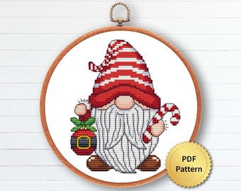 Christmas Gnome Cross Stitch Pattern, Easy Cute Christmas Embroidery, Counted Cross Stitch Chart, Modern Design