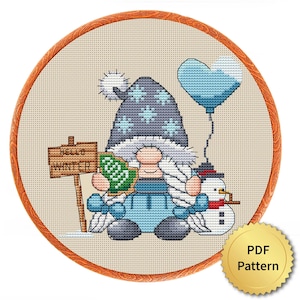 Gnome Cross Stitch Pattern, Easy for Beginner, Merry Christmas, Happy New Year, Counted Cross Stitch Chart, Modern Design. 4StitchLV