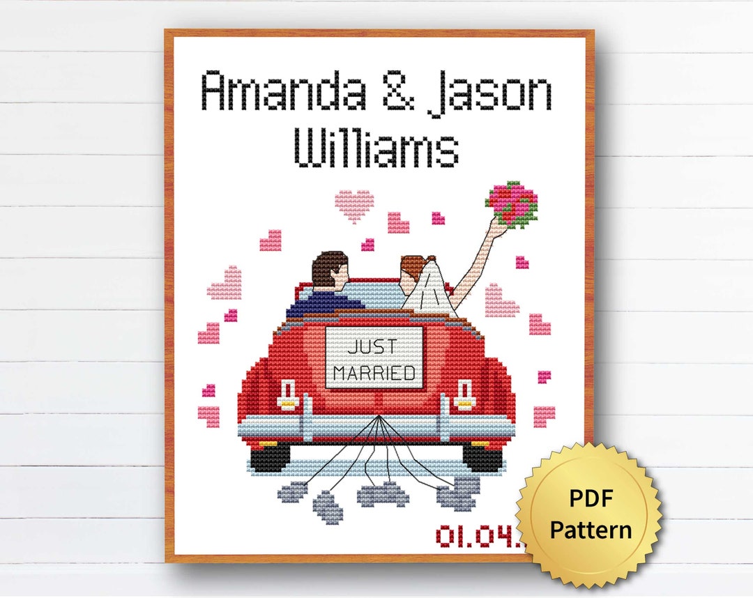 Just Married Cross Stitch Pattern. Love Wedding Happy Anniversary Gift ...