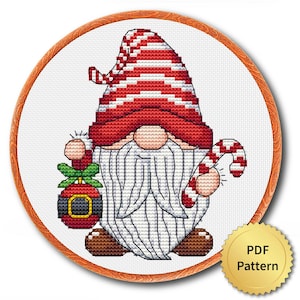 Christmas Gnome Cross Stitch Pattern, Easy Cute Christmas Embroidery, Counted Cross Stitch Chart, Modern Design. 4StitchLV