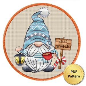 Gnome Cross Stitch Pattern, Easy for Beginner, Merry Christmas, Happy New Year, Counted Cross Stitch Chart, Modern Design. 4StitchLV