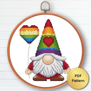 LGBTQ-kabouterkruissteekpatroon, eenvoudig schattig juni Pride Month-borduurwerk, getelde grafiek, LGBT modern ontwerp. 4StitchLV