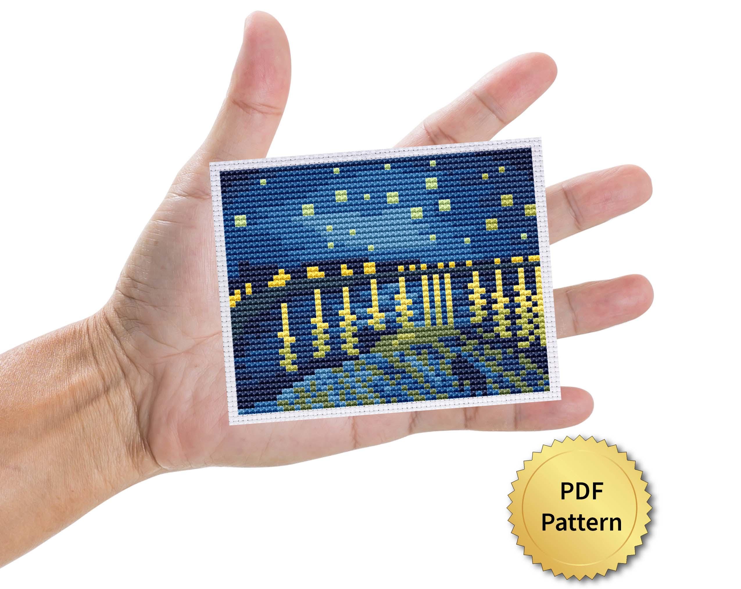 ローヌ川の星月夜クロスステッチ図案。フィンセント・ファン