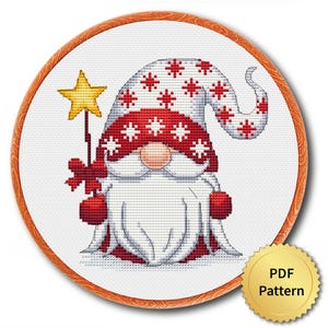 Christmas Gnome Cross Stitch Pattern, Easy Cute Christmas Embroidery, Counted Cross Stitch Chart, Modern Design. 4StitchLV