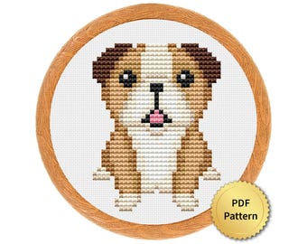 Cute Tiny English Bulldog Puppy Cross Stitch Pattern. Super Easy Small Cross Stitch for Beginners. 4StitchLV