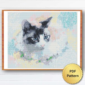 Watercolor Cat Cross Stitch Pattern. 4StitchLV